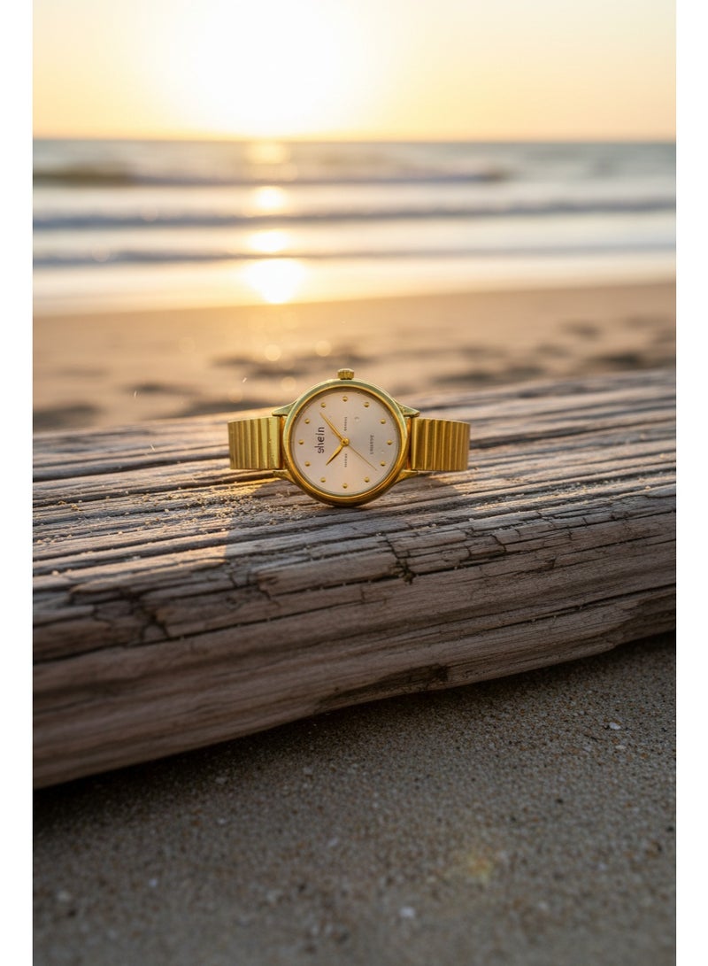 Shein Women’s Round Gold Stainless Steel Watch with Champagne Dial by SHEIN - Image 2